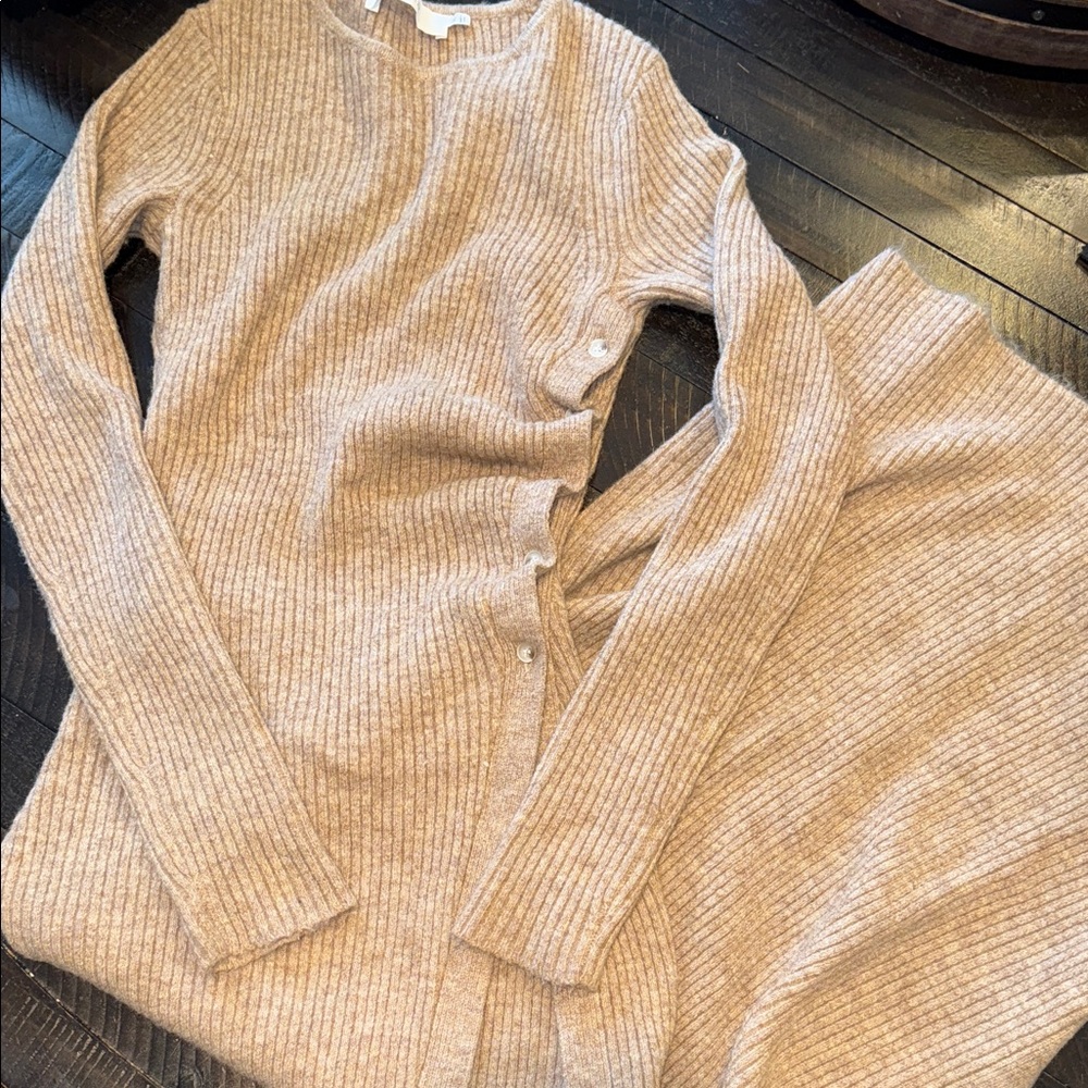 ASTR Ribbed Hi Slit Button Ruched
Sweater Dress Tan - Picture 8 of 10